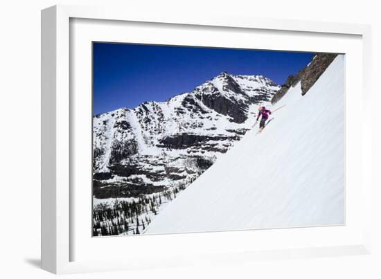 Skiing A Ridgline In The Backcountry Of Glacier National Park-Jay Goodrich-Framed Photographic Print