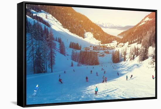 Skiing Area in West Alps in the Morning Light. Beautiful Winter Landscape - Nature and Sport Toning-lkoimages-Framed Stretched Canvas