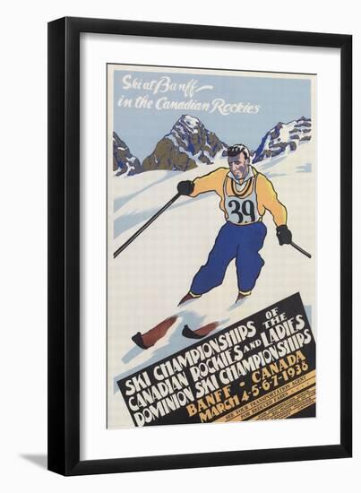 Skiing at Banff, Alberta-null-Framed Art Print