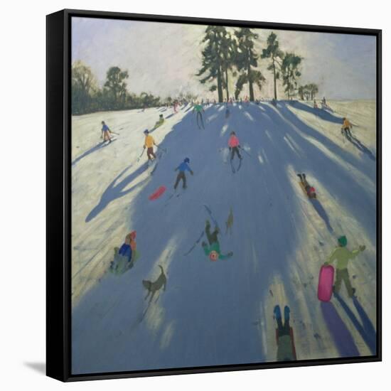 Skiing, Calke Abbey, Derby-Andrew Macara-Framed Stretched Canvas