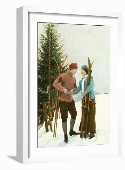 Skiing Couple-null-Framed Art Print