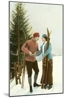 Skiing Couple-null-Mounted Art Print