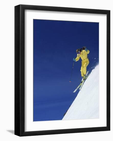 Skiing Down a Sharp Incline-null-Framed Photographic Print