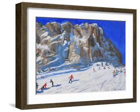 Skiing Down the Mountain, Selva Gardena-Andrew Macara-Framed Giclee Print