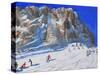 Skiing Down the Mountain, Selva Gardena-Andrew Macara-Stretched Canvas