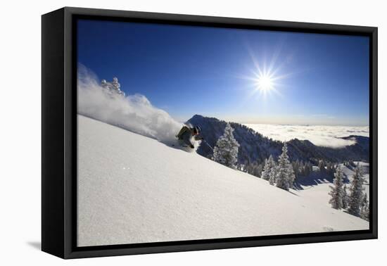 Skiing First Tracks On The Backside Of Catherines In Alta, Utah-Liam Doran-Framed Stretched Canvas