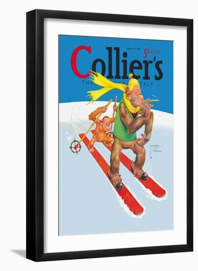 Skiing Monkeys-Lawson Wood-Framed Art Print