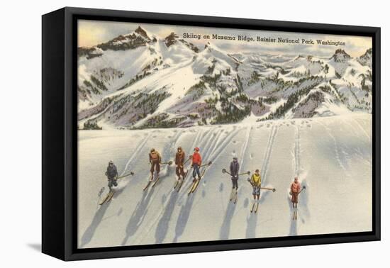 Skiing on Mazama Ridge, Mt. Rainier, Washington-null-Framed Stretched Canvas