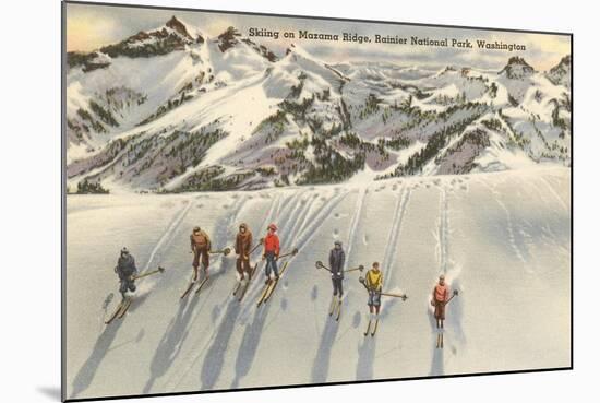 Skiing on Mazama Ridge, Mt. Rainier, Washington-null-Mounted Art Print