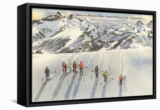 Skiing on Mazama Ridge, Rainier National Park, Washington-null-Framed Stretched Canvas