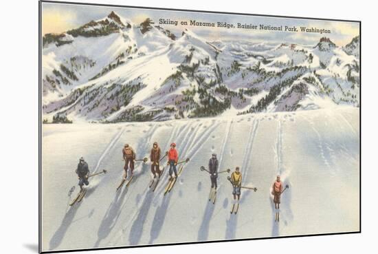 Skiing on Mazama Ridge, Rainier National Park, Washington-null-Mounted Art Print