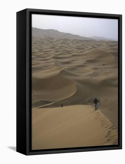 Skiing on Sanddunes, Morocco-Michael Brown-Framed Stretched Canvas