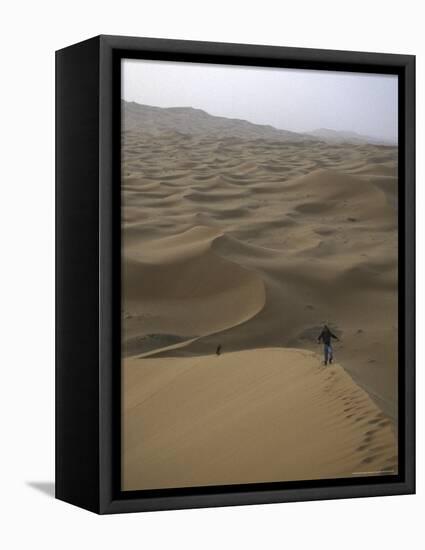 Skiing on Sanddunes, Morocco-Michael Brown-Framed Stretched Canvas