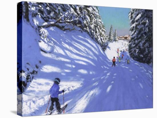 Skiing, Samoens, Grand Massif, France, 2021 (oil on canvas)-Andrew Macara-Stretched Canvas