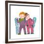 Skiing Sport Child Girl and Boy in Winter Clothes with Snowboard Cartoon. Happy Sporty Kids Couple-Popmarleo-Framed Art Print