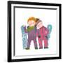 Skiing Sport Child Girl and Boy in Winter Clothes with Snowboard Cartoon. Happy Sporty Kids Couple-Popmarleo-Framed Art Print