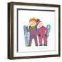 Skiing Sport Child Girl and Boy in Winter Clothes with Snowboard Cartoon. Happy Sporty Kids Couple-Popmarleo-Framed Art Print