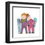 Skiing Sport Child Girl and Boy in Winter Clothes with Snowboard Cartoon. Happy Sporty Kids Couple-Popmarleo-Framed Art Print