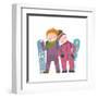 Skiing Sport Child Girl and Boy in Winter Clothes with Snowboard Cartoon. Happy Sporty Kids Couple-Popmarleo-Framed Art Print