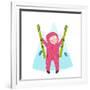 Skiing Sport Child Girl in Winter Clothes with Skies Colorful Cartoon. Happy Kid Holding Skies Near-Popmarleo-Framed Art Print