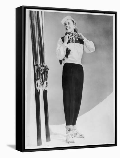 SkIIng Suit with a Wind-Proof Jacket with Lace-Up Front and Contrasting Yoke by Jean Destre-null-Framed Stretched Canvas