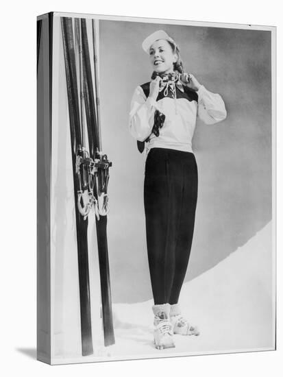 SkIIng Suit with a Wind-Proof Jacket with Lace-Up Front and Contrasting Yoke by Jean Destre-null-Stretched Canvas