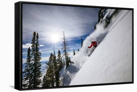 Skiing The Teton Backcountry Powder After A Winter Storm Clears Near Jackson Hole Mountain Resort-Jay Goodrich-Framed Stretched Canvas