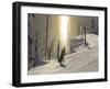 Skiing Through a Sundog on Corduroy Groomed Runs at Whitefish Mountain Resort, Montana, Usa-Chuck Haney-Framed Photographic Print