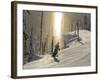 Skiing Through a Sundog on Corduroy Groomed Runs at Whitefish Mountain Resort, Montana, Usa-Chuck Haney-Framed Photographic Print