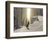 Skiing Through a Sundog on Corduroy Groomed Runs at Whitefish Mountain Resort, Montana, Usa-Chuck Haney-Framed Photographic Print