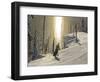 Skiing Through a Sundog on Corduroy Groomed Runs at Whitefish Mountain Resort, Montana, Usa-Chuck Haney-Framed Photographic Print