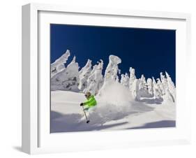 Skiing Untracked Powder on a Sunny Day at Whitefish Mountain Resort, Montana, Usa-Chuck Haney-Framed Photographic Print