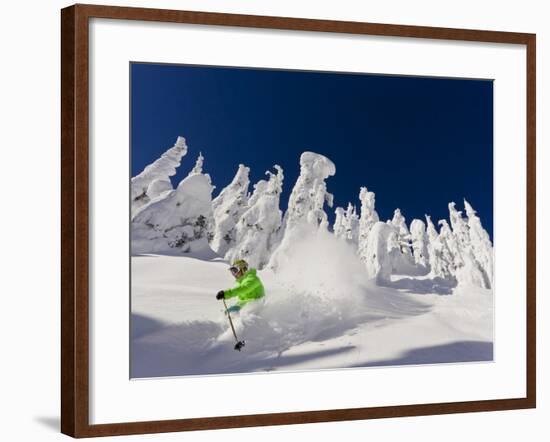 Skiing Untracked Powder on a Sunny Day at Whitefish Mountain Resort, Montana, Usa-Chuck Haney-Framed Photographic Print