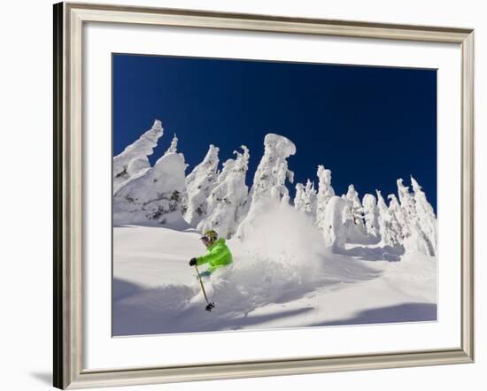 Skiing Untracked Powder on a Sunny Day at Whitefish Mountain Resort, Montana, Usa-Chuck Haney-Framed Photographic Print