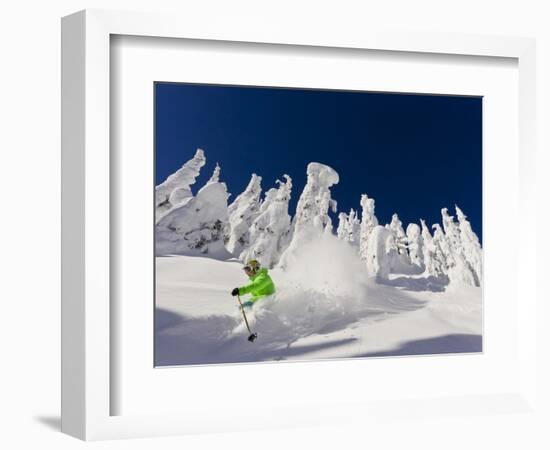 Skiing Untracked Powder on a Sunny Day at Whitefish Mountain Resort, Montana, Usa-Chuck Haney-Framed Photographic Print