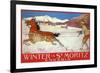 Skiing with Horse, Switzerland, 1907-null-Framed Giclee Print