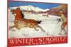 Skiing with Horse, Switzerland, 1907-null-Mounted Giclee Print