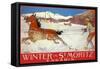 Skiing with Horse, Switzerland, 1907-null-Framed Stretched Canvas