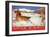 Skiing with Horse, Switzerland, 1907-null-Framed Giclee Print