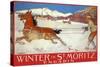 Skiing with Horse, Switzerland, 1907-null-Stretched Canvas