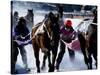 Skijouring, Skiing Behind a Race Horse at Full Gallop, on the Frozen Lake at St,Moritz, Switzerland-John Warburton-lee-Stretched Canvas
