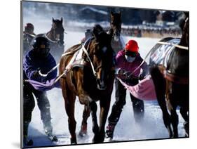 Skijouring, Skiing Behind a Race Horse at Full Gallop, on the Frozen Lake at St,Moritz, Switzerland-John Warburton-lee-Mounted Photographic Print