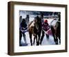 Skijouring, Skiing Behind a Race Horse at Full Gallop, on the Frozen Lake at St,Moritz, Switzerland-John Warburton-lee-Framed Photographic Print