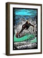 Skimboarder - Scratchboard-Lantern Press-Framed Art Print