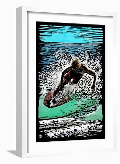 Skimboarder - Scratchboard-Lantern Press-Framed Art Print