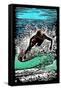 Skimboarder - Scratchboard-Lantern Press-Framed Stretched Canvas