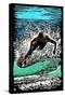 Skimboarder - Scratchboard-Lantern Press-Stretched Canvas