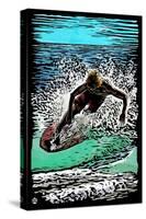 Skimboarder - Scratchboard-Lantern Press-Stretched Canvas