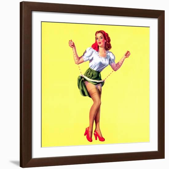 Skip It Pin-Up Caught in Jump Rope c1940s-Edward D'Ancona-Framed Art Print