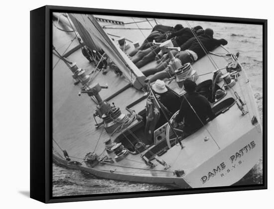 Skipper Jock Sturrock at the Helm of Pattie During America's Cup Trials-null-Framed Stretched Canvas